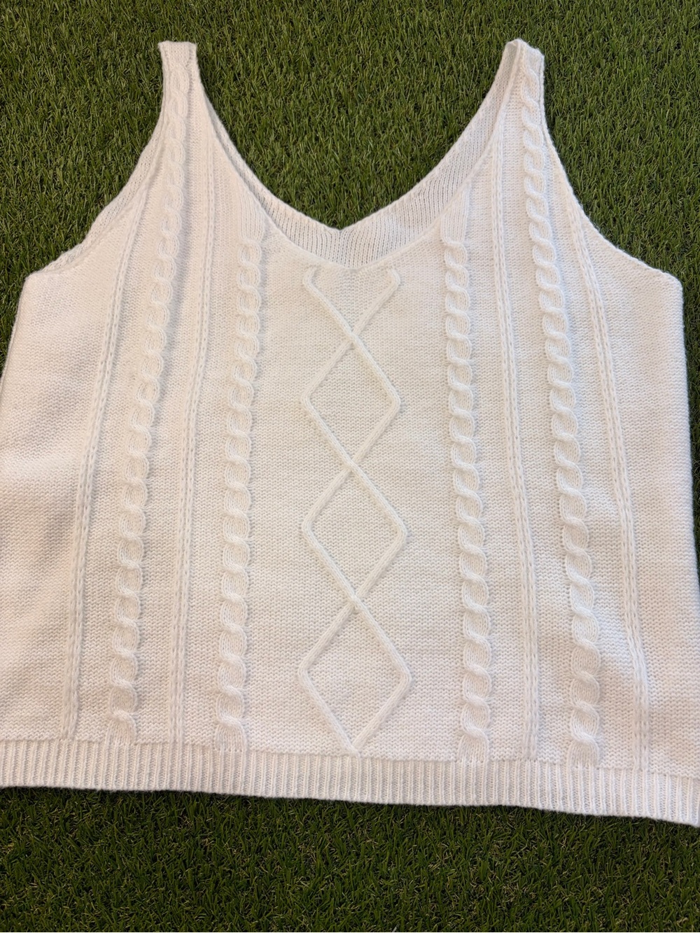 Cream Cable Knit V-Neck Tank